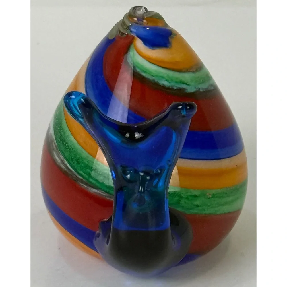 Large Art Glass Snail Paperweight Colorful Striped Hand Blown Murano Style Vtg